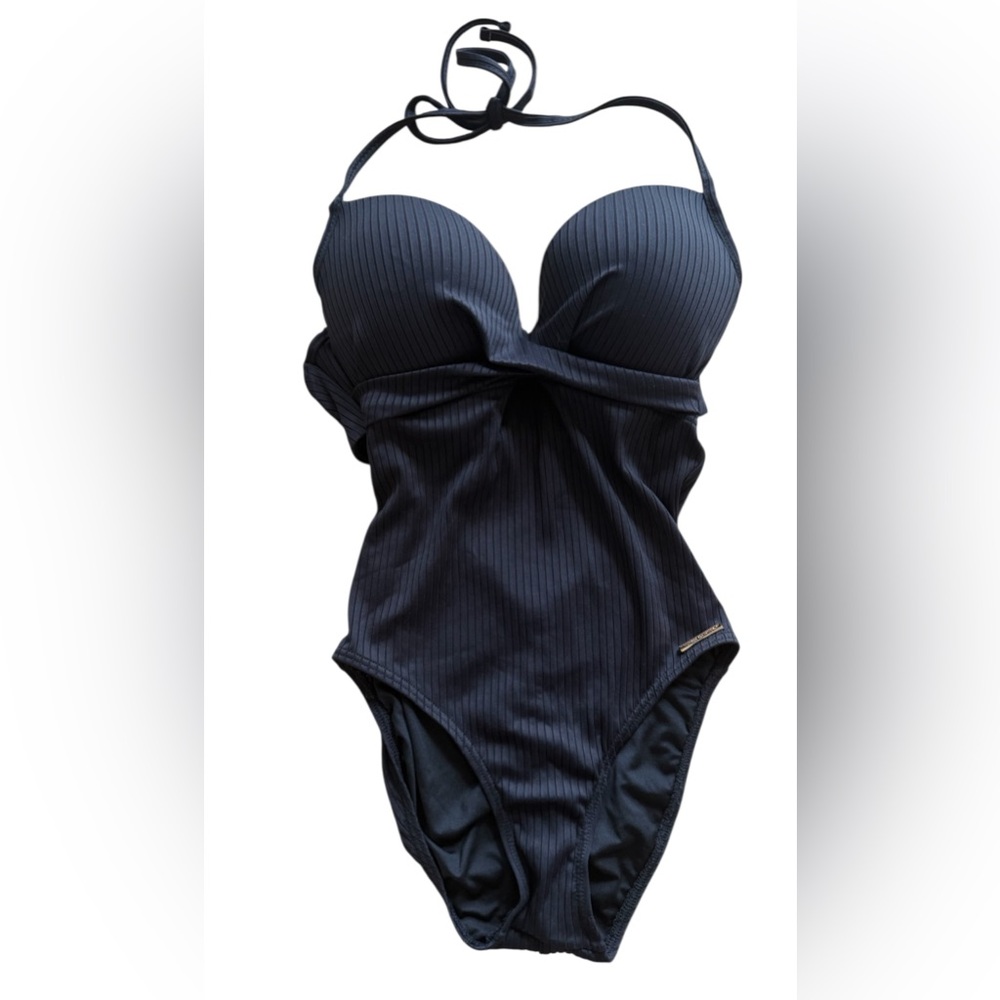 Vince Camuto Black Ribbed Padded One Piece Swimsuit sz 8